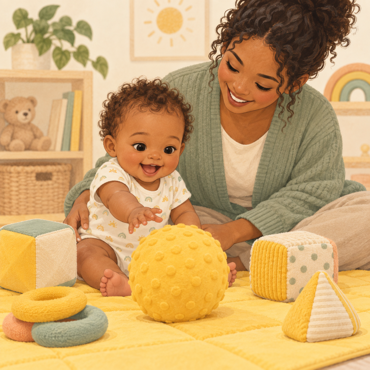Illustration of infant care learning through play